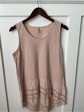 Sleeveless Blush Pink Crochet-Hem Tank Top